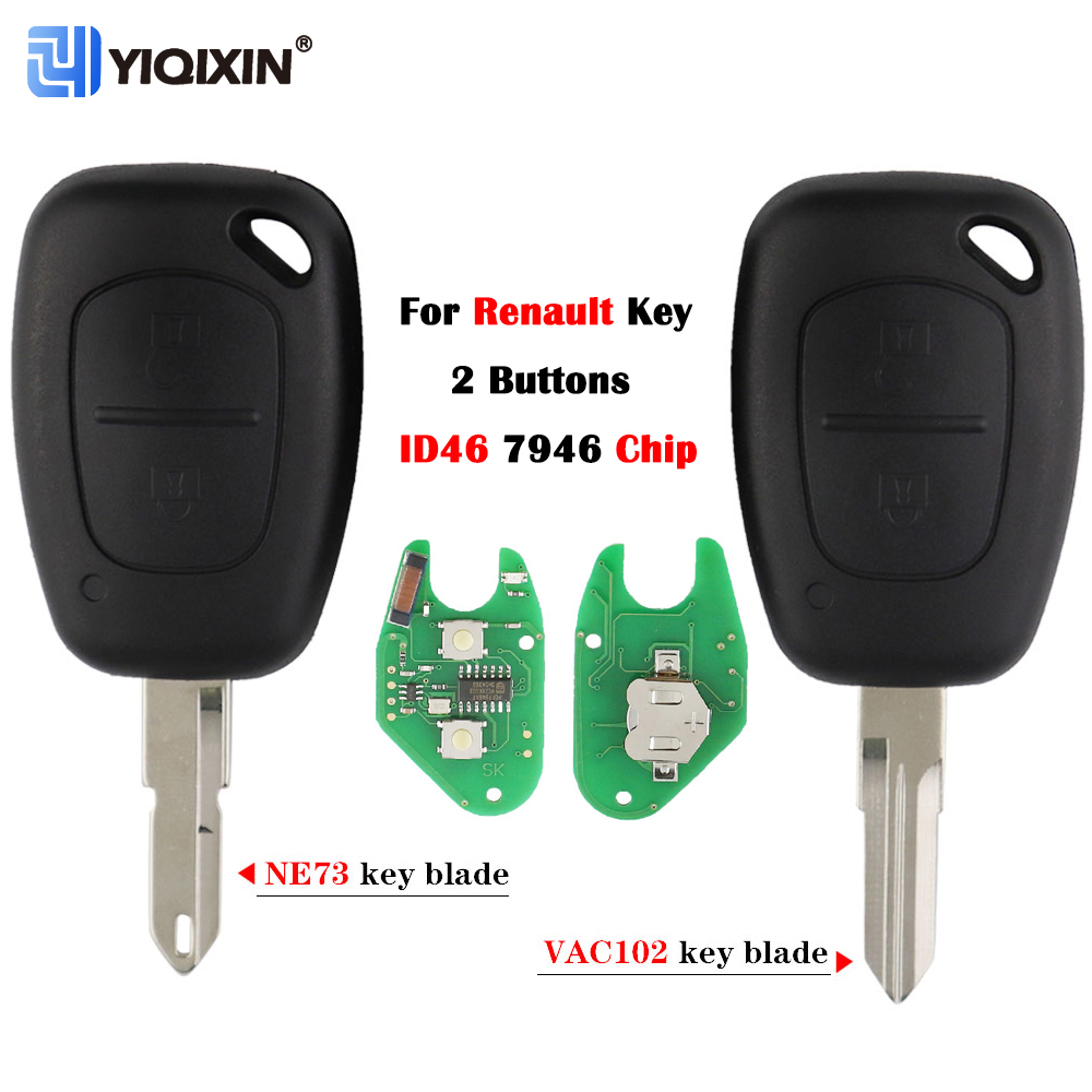 YIQIXIN-llave remota de coche de 2 botones, Chip ID46 de 433mhz para Renault Traffic Master Vivaro Movano Kangoo Transmister Ne73 VAC102, hoja