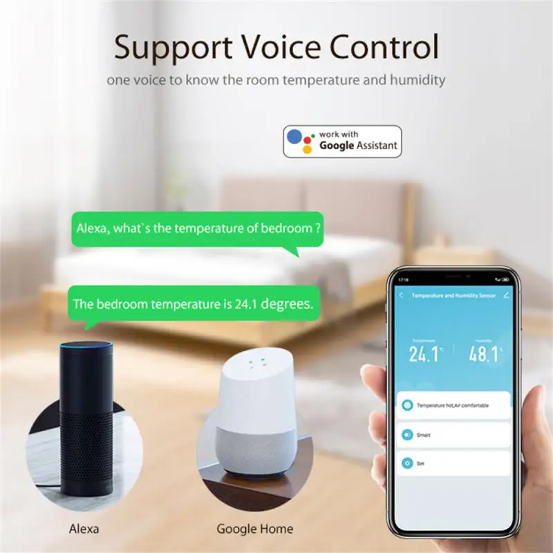 Tuya Homekit Zigbee Sensor inteligente de temperatura y humedad, batería alimentada por USB, aplicación remota, Monitor, Control por voz a través de Alexa y Google