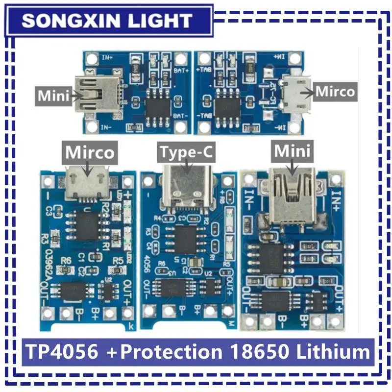 TP4056 + 보호 이중 기능 5V 1A 마이크로 USB 18650 리튬 배터리 충전 보드 충전기 모듈