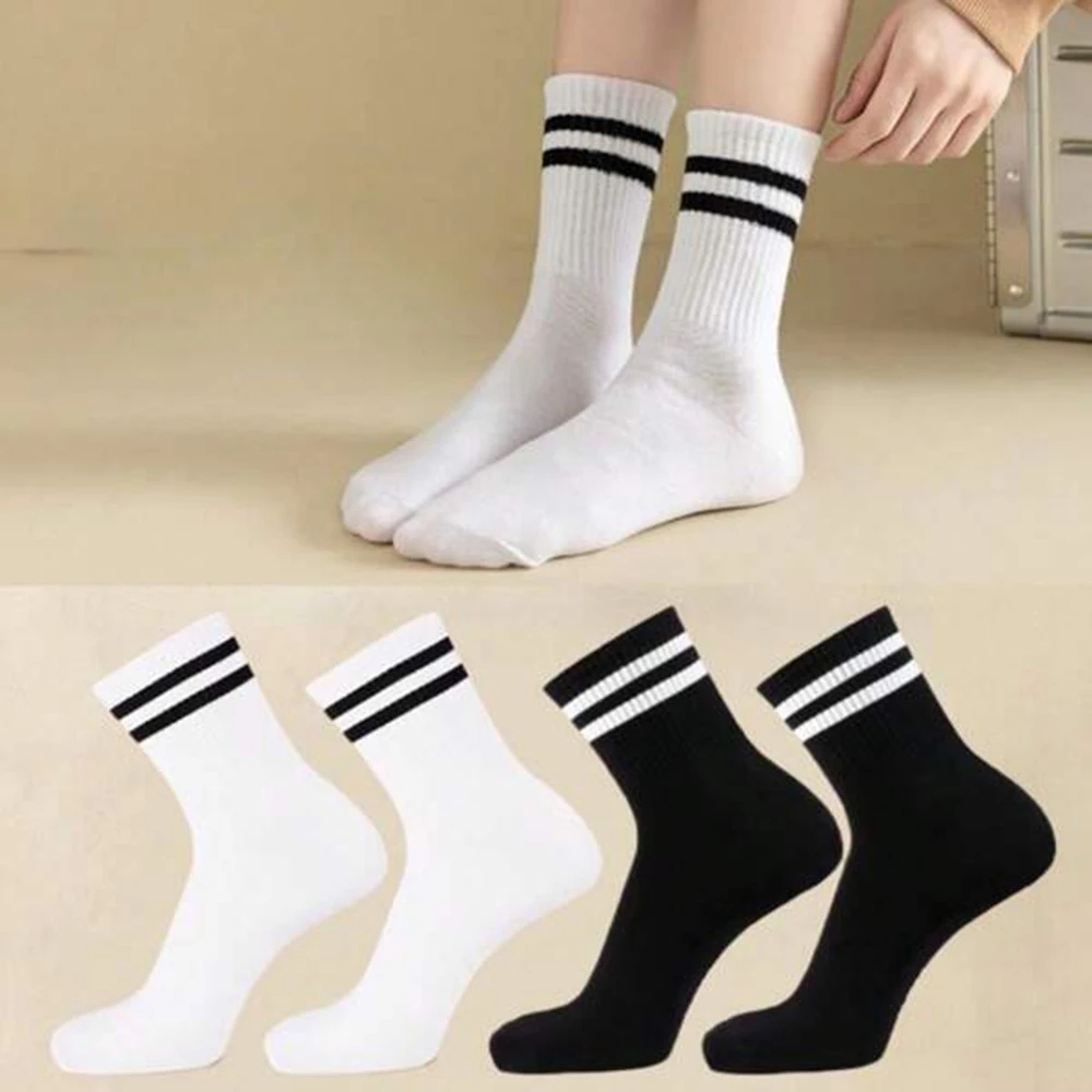 4/8/12 Paar vielseitige Damensocken, paralleles Balkenmuster, modisch, atmungsaktiv, Herbst, hochwertige Damen-Socken in mittlerer Länge