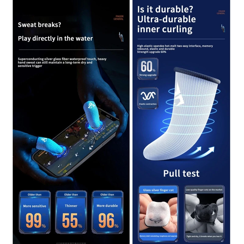 1 Paar Gamer-Fingerhülsen, schweißfest, Gamer-Fingerabdeckungen, Touchscreen-Fingerspitzen-Hülse für Handy-Spiele