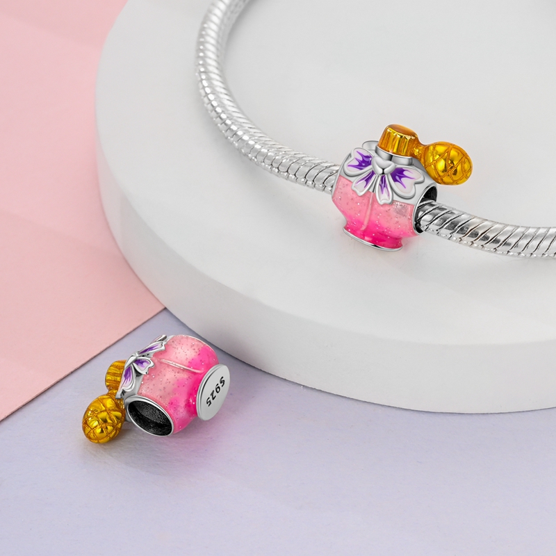 Original S925 Silver Romantic Pink Crown Perfume Bottle Charms Beads Fit Qikaola Bracelets Fine DIY Jewelry Valentine's Day Gift