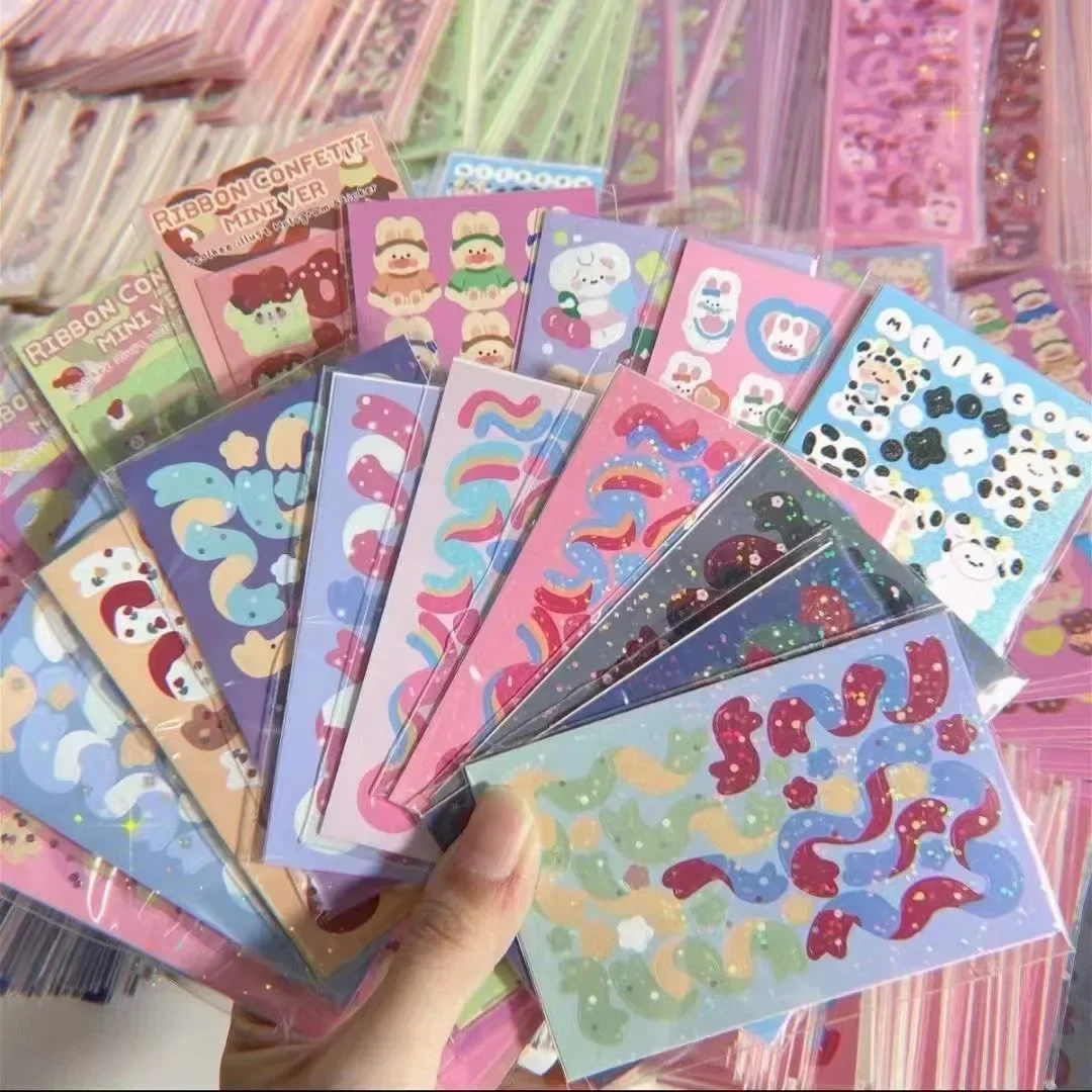 10 pcs/20 pcs/30 pcs/40 pcs สุ่มสติกเกอร์เลเซอร์ตกแต่ง Kawaii อัลบั้มสติกเกอร์เกาหลีเครื่องเขียน DIY วัสดุ