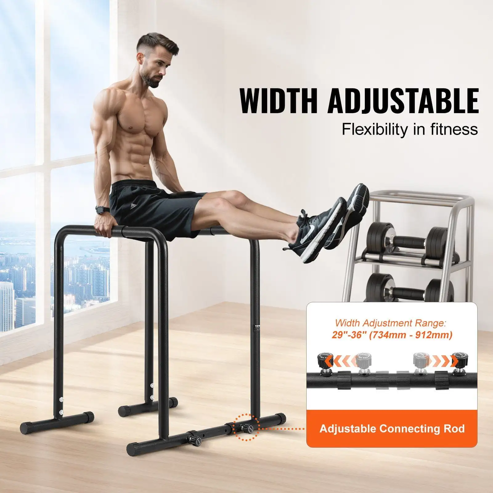 Dip Bar, 440 lbs Capacity, Adjustable Height, Fitness Workout Dip Bar Station Stabilizer Parallette Push Up Stand