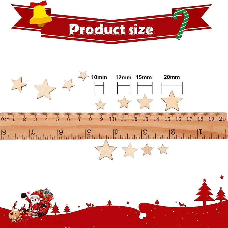 100-500 Uds Mini estrellas de madera en blanco rodajas de estrellas de madera estrella de Navidad estrella de madera de tamaño mixto para manualidades navideñas DIY suministro