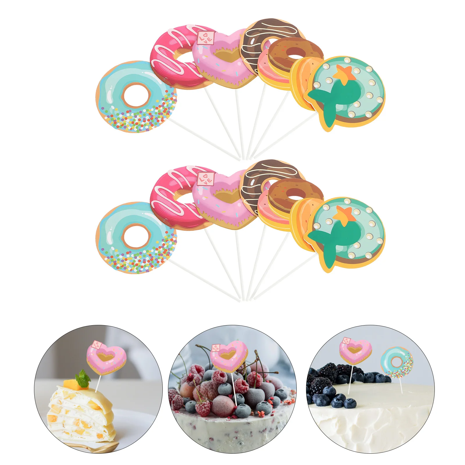 24Pcs Hiasan Donat Cupcake Perlengkapan Pesta Ulang Tahun Tusuk Kue Dekorasi Dessert Hadiah Ulang Tahun Dekorasi Kue Hiasan Dessert