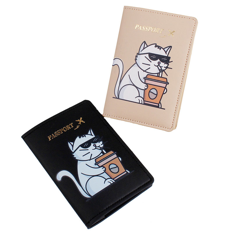 Funda de pasaporte con estampado de gato para hombre y mujer, cubierta de pasaporte con estampado de mapa del mundo, soporte de viaje para boda, regalo de boda a la moda