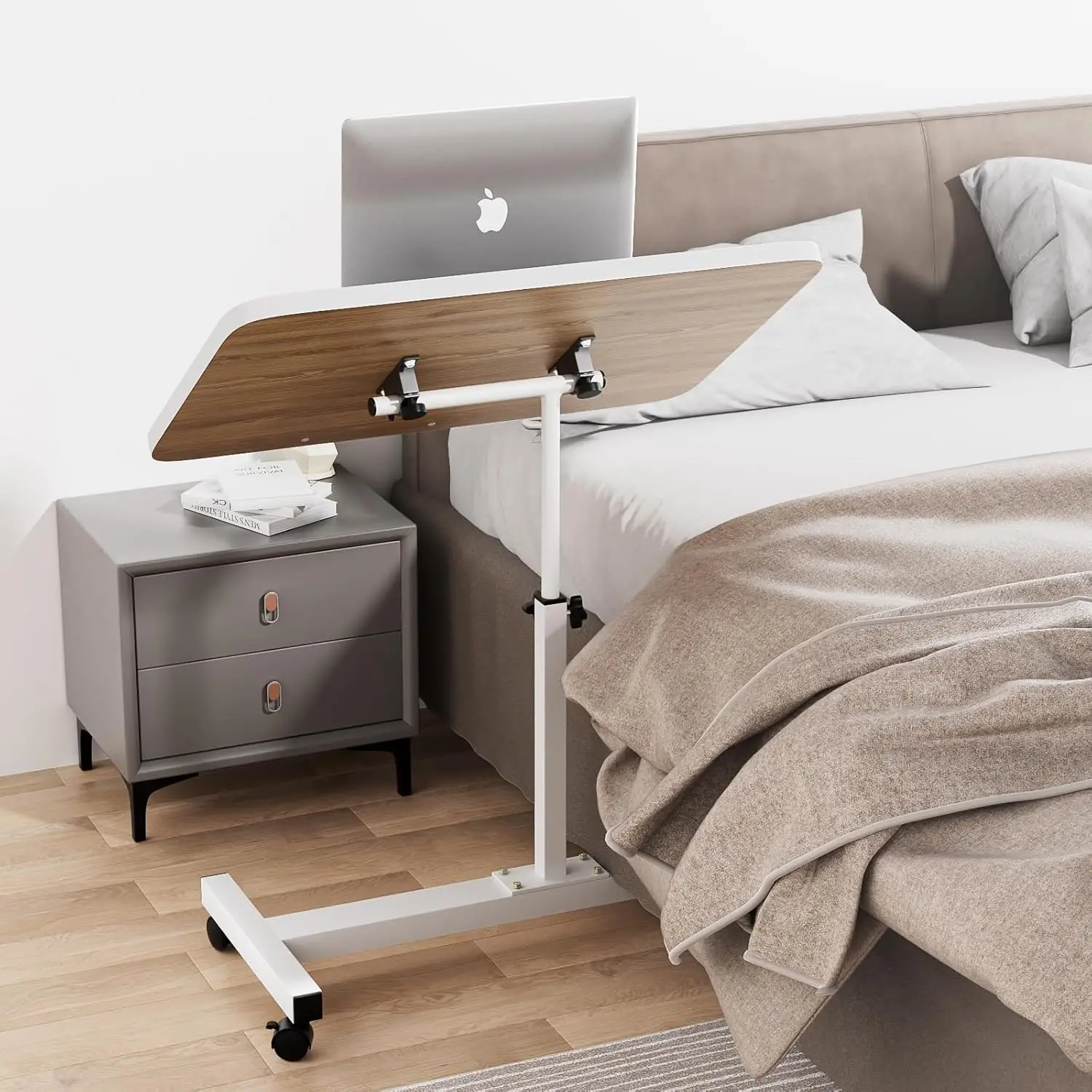 Adjustable Laptop Desk 360° Rotating Tabletop Mobile Stand Overbed Table Standing Rolling Study Table Computer Workstation