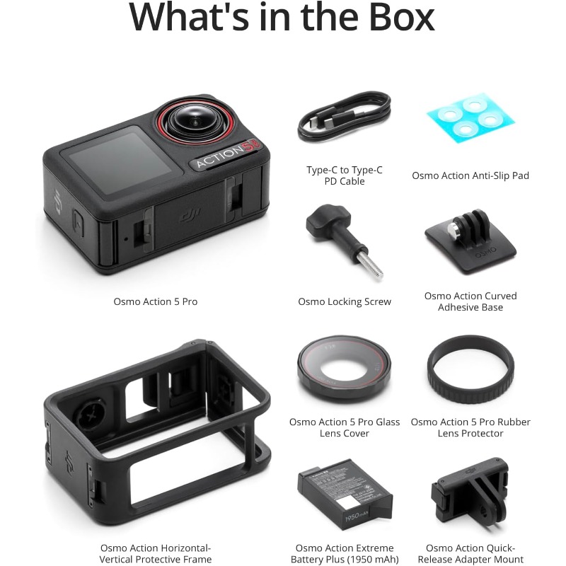 Osmo Action 5 Pro Standard Combo, Waterproof Action Camera with 1/1.3" Sensor, 4K/120fps Video, Subject Tracking, Stabilization,