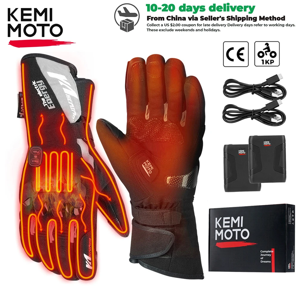 KEMIMOTO Beheizte Handschuhe Motorrad Winter Moto Beheizte Handschuhe Warme Wasserdichte Wiederaufladbare Heizung Thermische Handschuhe Für Schneemobil