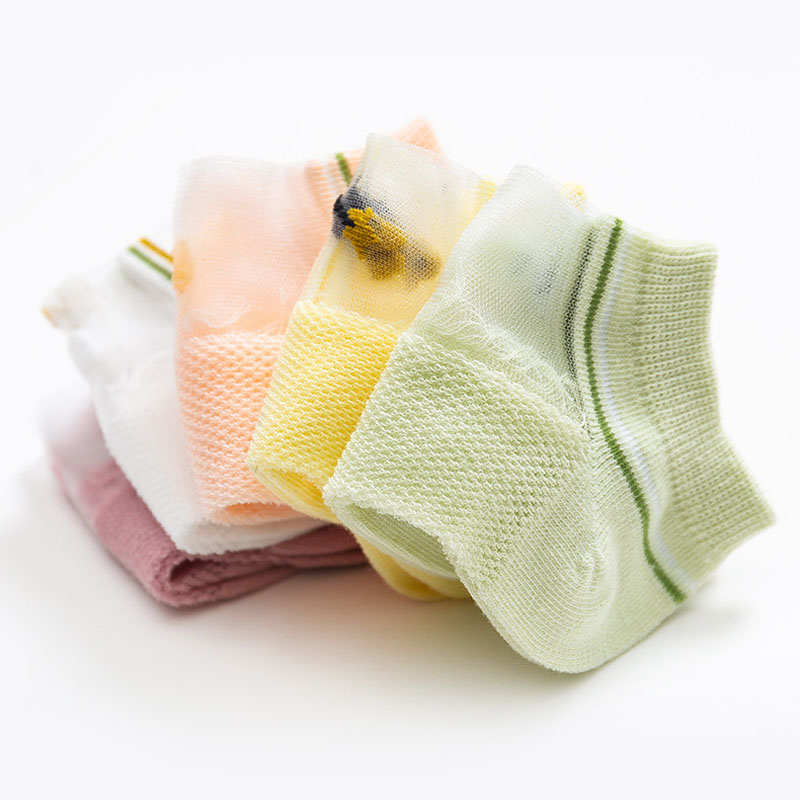 子供の漫画の動物の靴下、メッシュ、通気性、女の子、子供、夏、5ペア