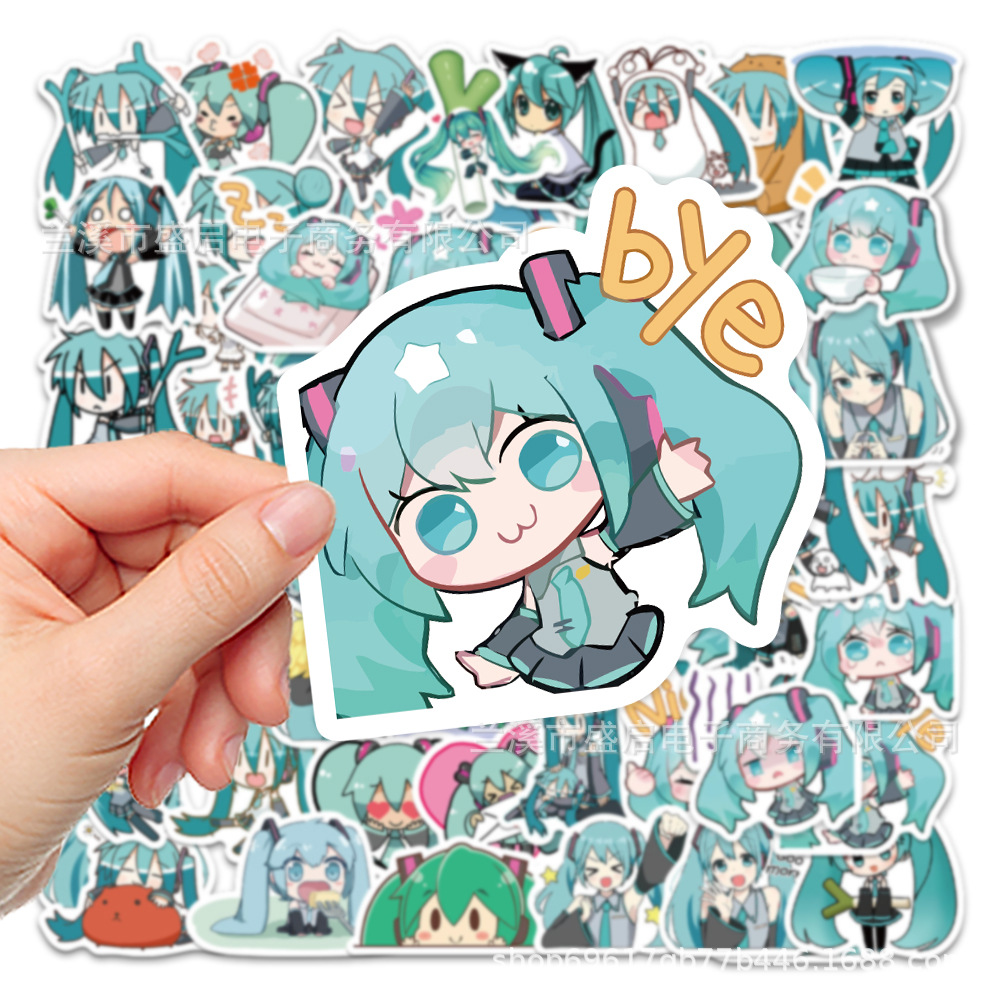 10/65 Uds pegatinas de Anime japonés Hatsune Miku calcomanía nevera portátil equipaje coche Graffiti Kawaii pegatinas para maleta juguete para regalo para niños