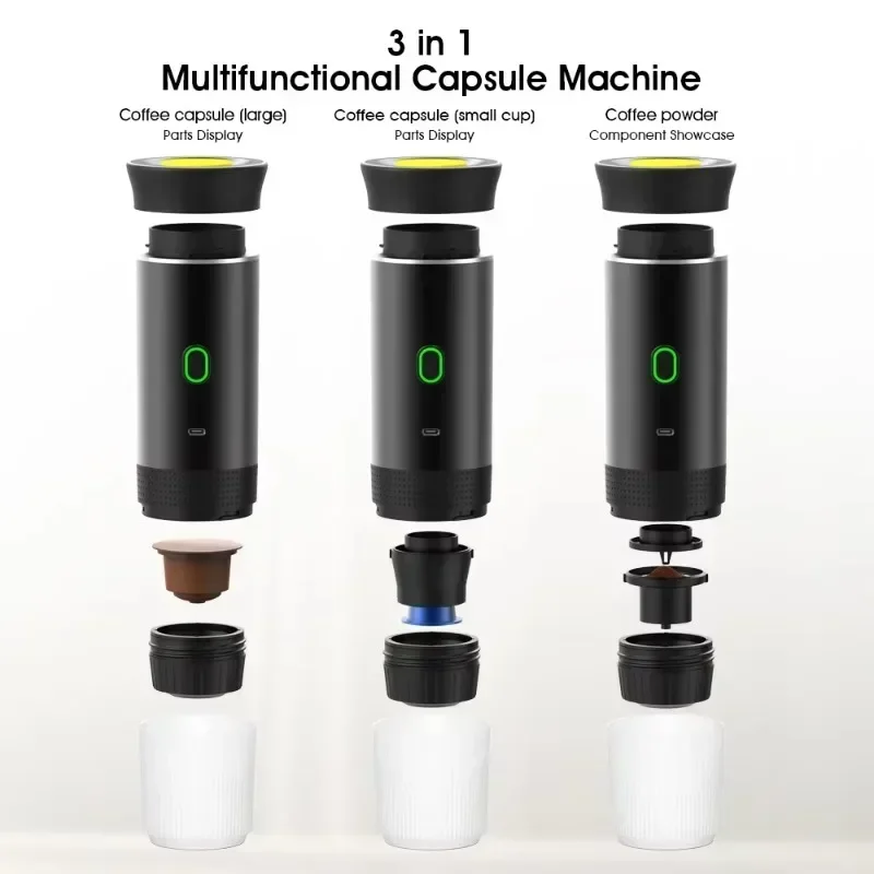 Macchina da caffè portatile a Capsule 3 in 1, macchina da caffè Espresso elettrica con riscaldamento Wireless per la casa dell'auto, macchina da caffè da campeggio da viaggio