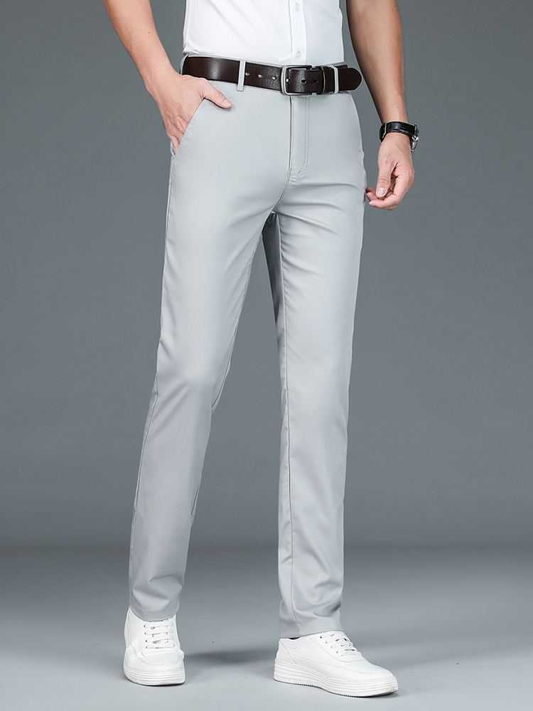 Pantalones rectos de lujo de alta calidad para traje de negocios, pantalones formales largos informales elegantes de diseñador de fibra de bambú para primavera y verano para hombre