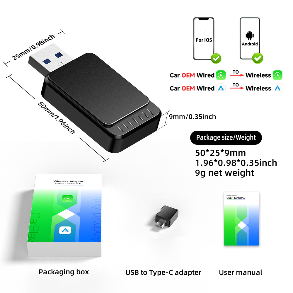 TIMEKNOW NUOVO Adattatore Wireless CarPlayAdattatore Android Auto Wireless 2 in 1 per Mazda Subaru Citroen Audi Mercedes Kia Ford Opel
