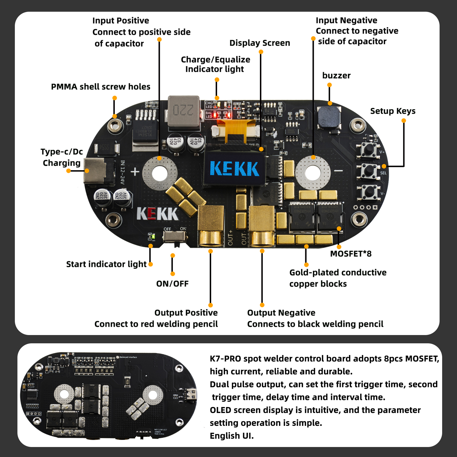 K7-PRO Punktschweißgerät, Kondensator, Punktschweißen, Steuerplatine, Kit, Punktschweißgeräte, Controller-Modul für DIY 18650-Lithium-Batterie