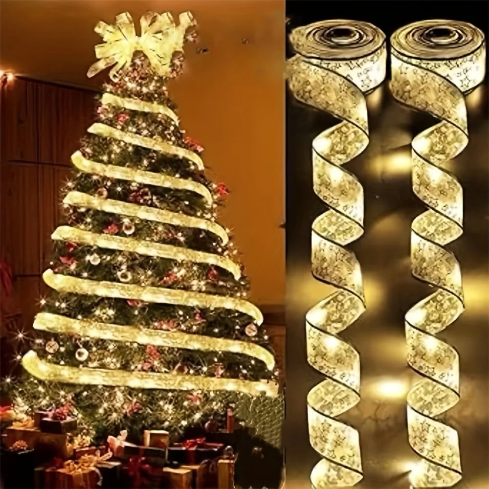 Guirnaldas de luces para interiores, cinta navideña con pilas y luces, accesorios para árbol de Navidad, decoración para Navidad, Año Nuevo