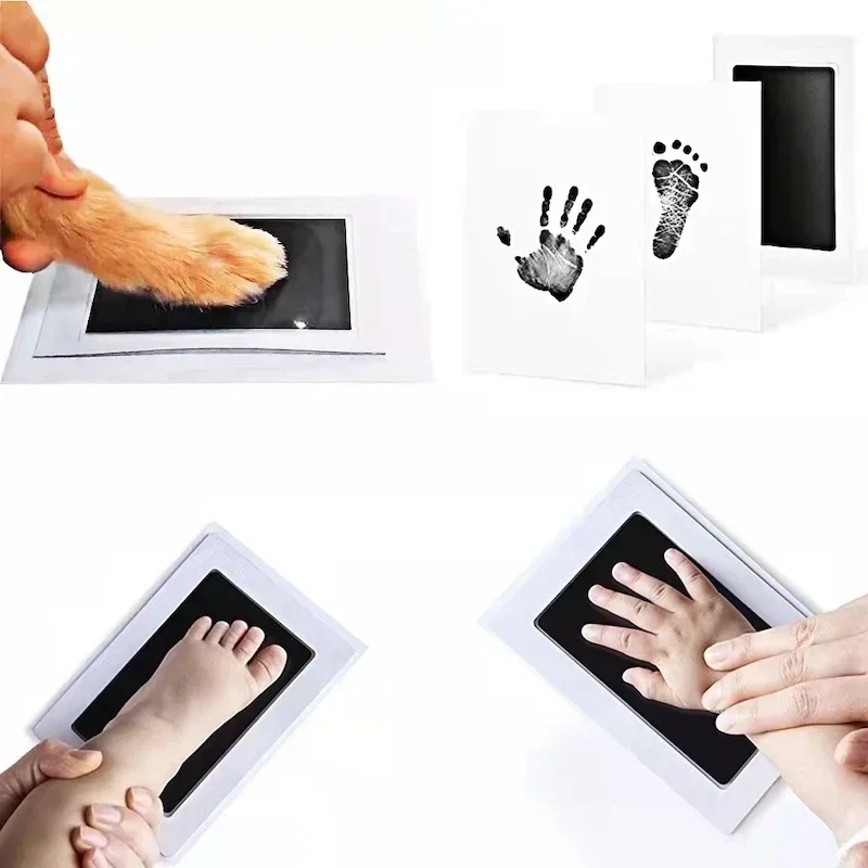 ชุดแผ่นหมึกเด็ก DIY ทารกแรกเกิดมือและรอยเท้ากรอบรูป Handprint เด็กวัยหัดเดินของที่ระลึกอุปกรณ์เสริมปลอดภัยทําความสะอาดของขวัญอาบน้ําเด็ก