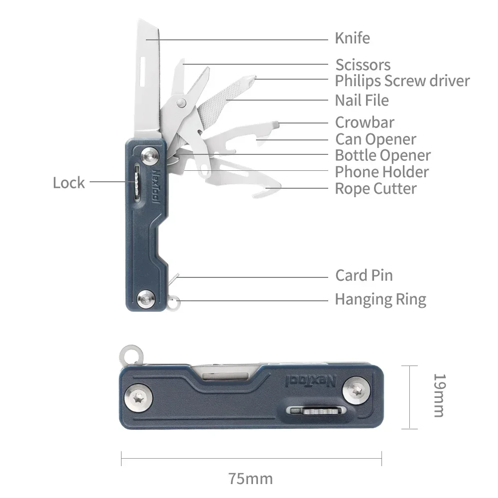 NexTool 10 in 1 Folding Knife EDC Multi Tools Unpack Knife Scissors Screwdriver Home Outdoor Tools Survive Clip Sharp Cutter