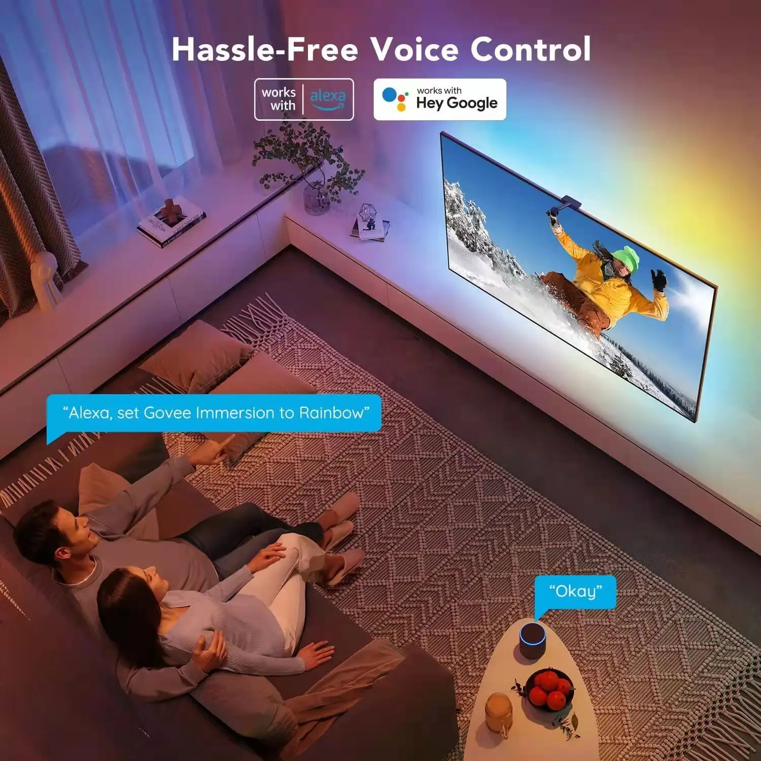 スマートテレビとPC用のLEDバックライトストリップ,同期ライト,アプリコントロール,4k,2.0,hdmi互換,ファンシー,バンライト,55-65に適合