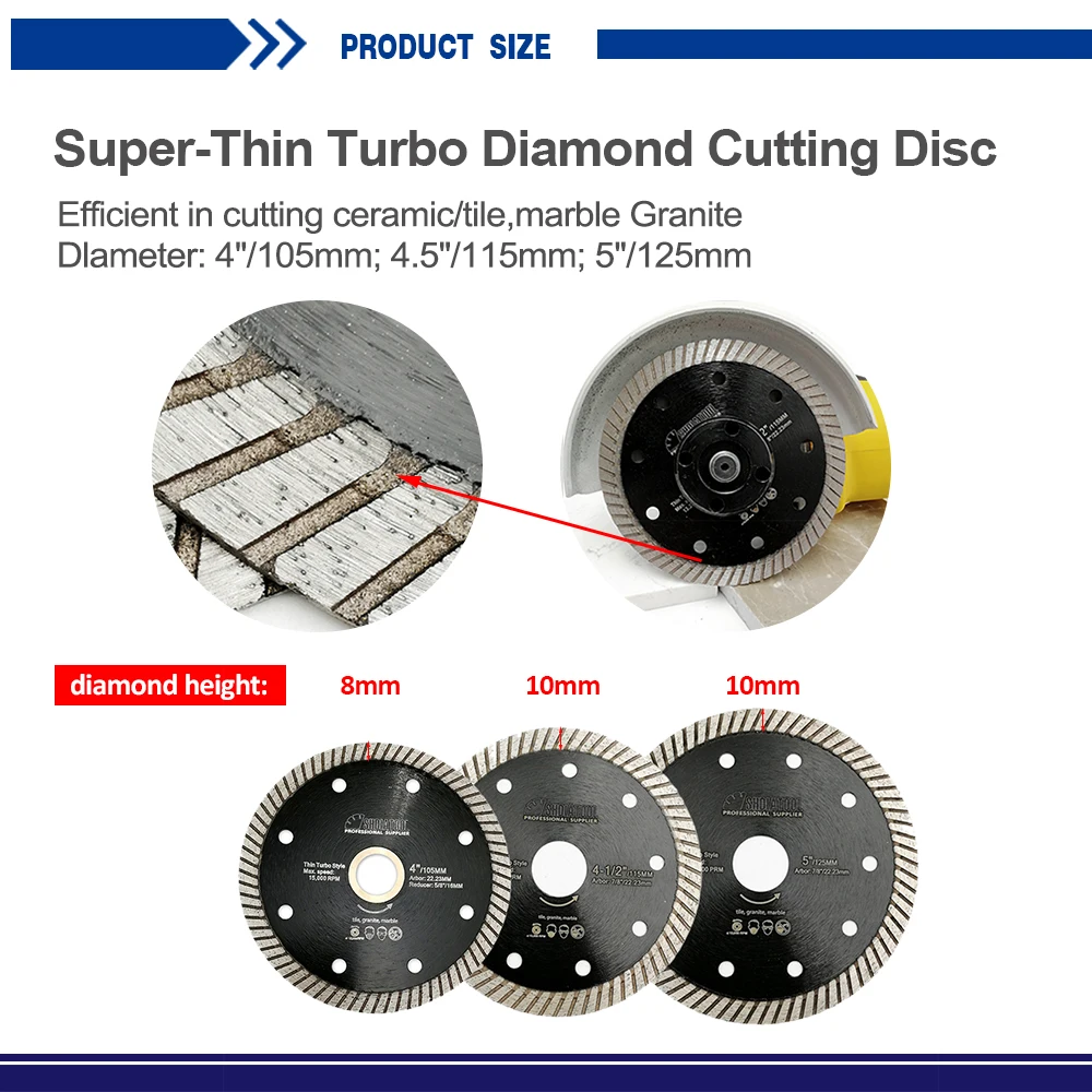 SHDIATOOL เพชร Pressed Superthin ใบมีด Diamond Turbo เซรามิคกระเบื้องหินแกรนิตตัดเพชร 4 "4.5" 5"
