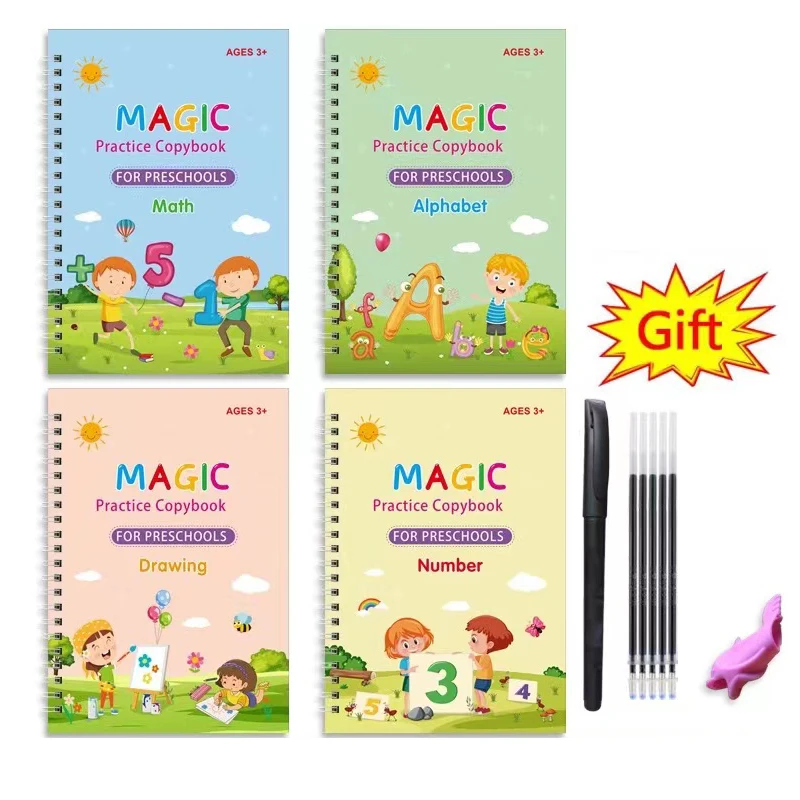 4 pz Magic Groove Pratica Quaderno Penna In Età Prescolare Versione Inglese Bambini Calligrafia Bambini Riutilizzabile Libro di Scrittura Spedizione