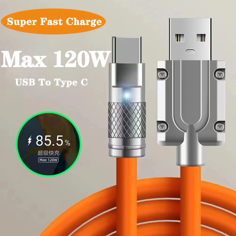 Max 120W 180 °   Cavo di ricarica da USB a tipo C con rotazione Cavo di trasferimento dati ad alta velocità Cavo di ricarica super veloce Cavo dati a tre colori