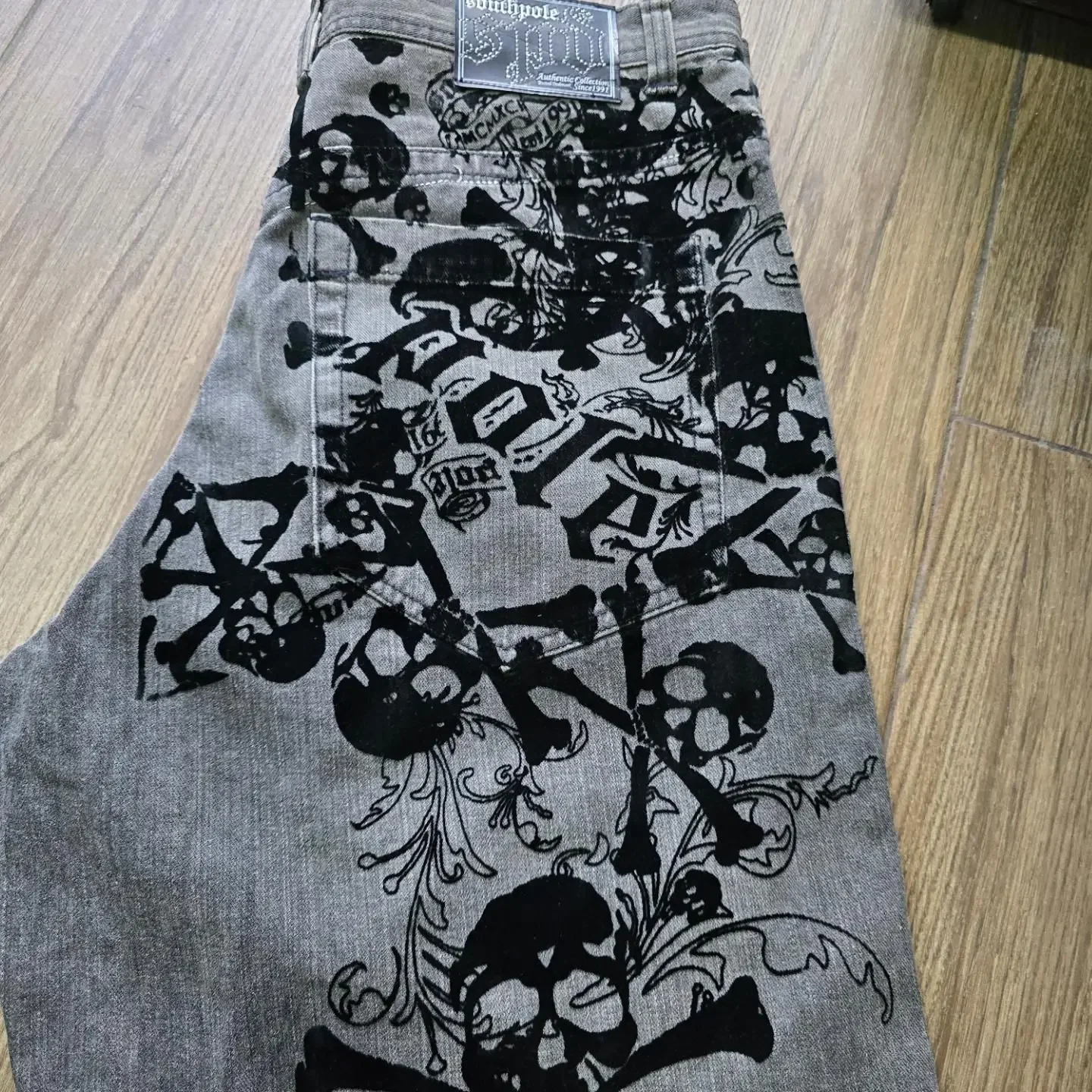 Pantalones vaqueros Retro Southpole con calavera y marca de agua para hombre y mujer, pantalones vaqueros holgados Y2K Harajuku gótico Hip Hop para monopatín, ropa de calle