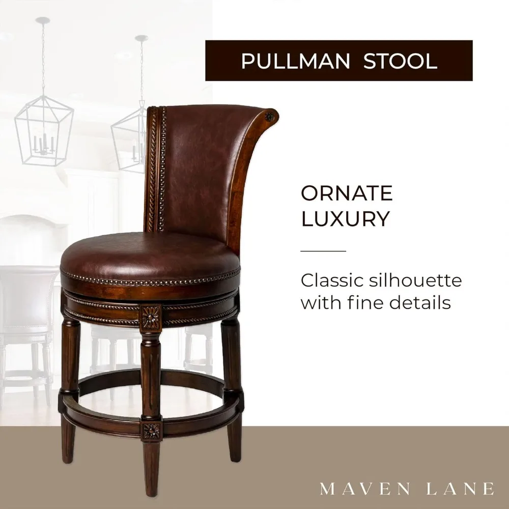 Pullman 26 Inch Tall Counter Height Upholstered Barstool with Back in Dark Walnut Finish with Vintage , Set of 3