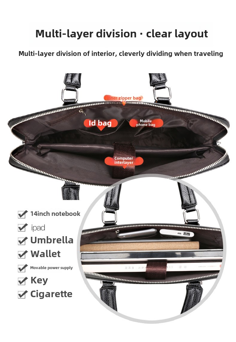 2025 New Shoulder Bag Crossbody Bag Men's PU Leather Horizontal Style Men's Backpack Business Document Leather Bag Briefcase