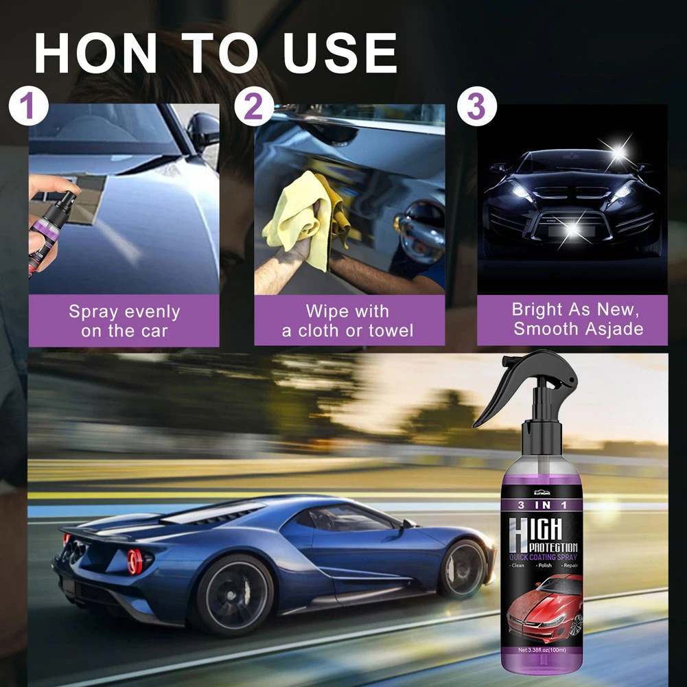3 in 1 Coating mobil สเปรย์นาโนเคลือบเซรามิกป้องกันเร็วสูงเคลือบขี้ผึ้งพลาสติกรีเฟรชรวดเร็วซ่อมแซมรอยขีดข่วนได้ดี