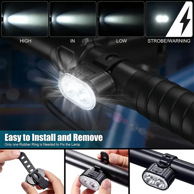 Bicycle Front & Rear Light Set Rechargeable LED Headlight Taillight Portable Floodlight for Mountain Road Biking Night Riding