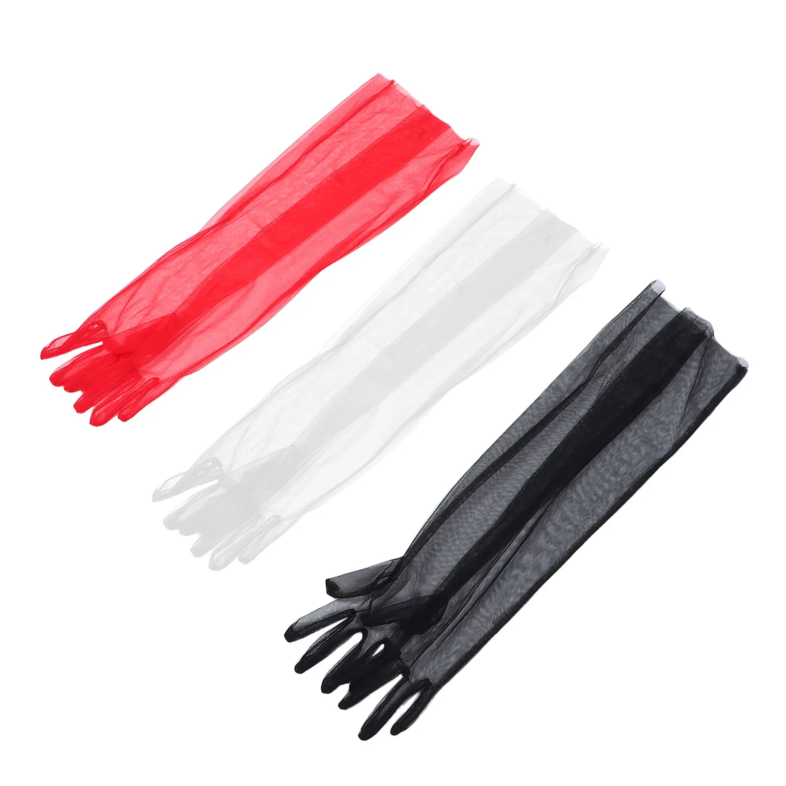 3 Paar lange, durchsichtige Brauthandschuhe aus Tüll, Hochzeitsärmel für die Braut, Teeparty, Halloween-Kostüm, atmungsaktives Mesh, Damenhandschuh, Hochzeit