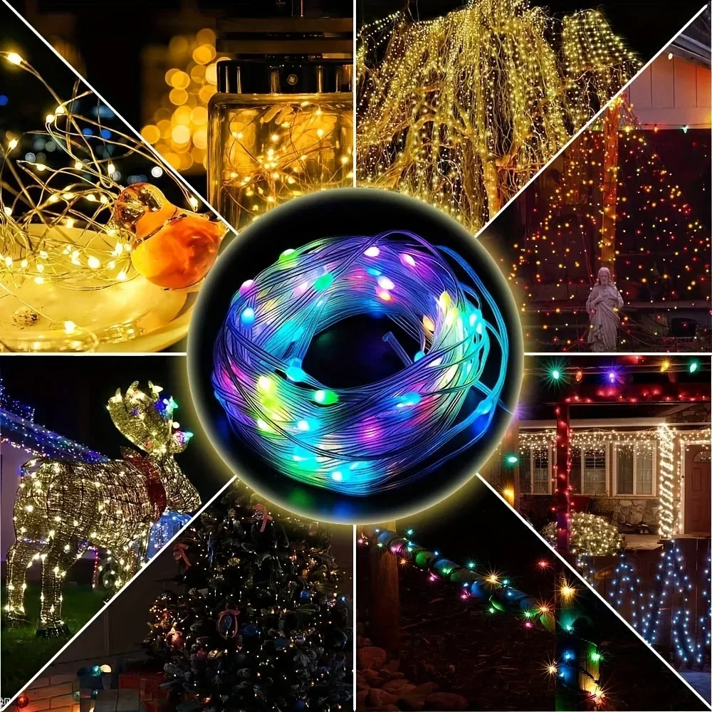 WS2812 LED Fairy String Light บลูทูธสมาร์ทโคมไฟคริสต์มาสแอดเดรส DC5V App ควบคุมสําหรับ Garland Party Decor