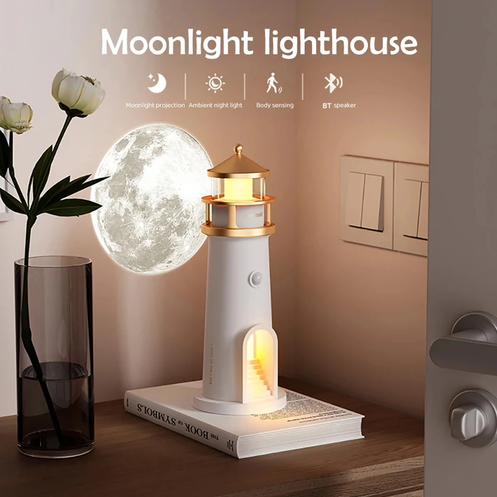 Mond Projektion Leuchtturm Nachtlichter Bluetooth Musik Wiedergabe Motion Sensor Desktop Dekor Nachtlichter Weihnachts geschenk