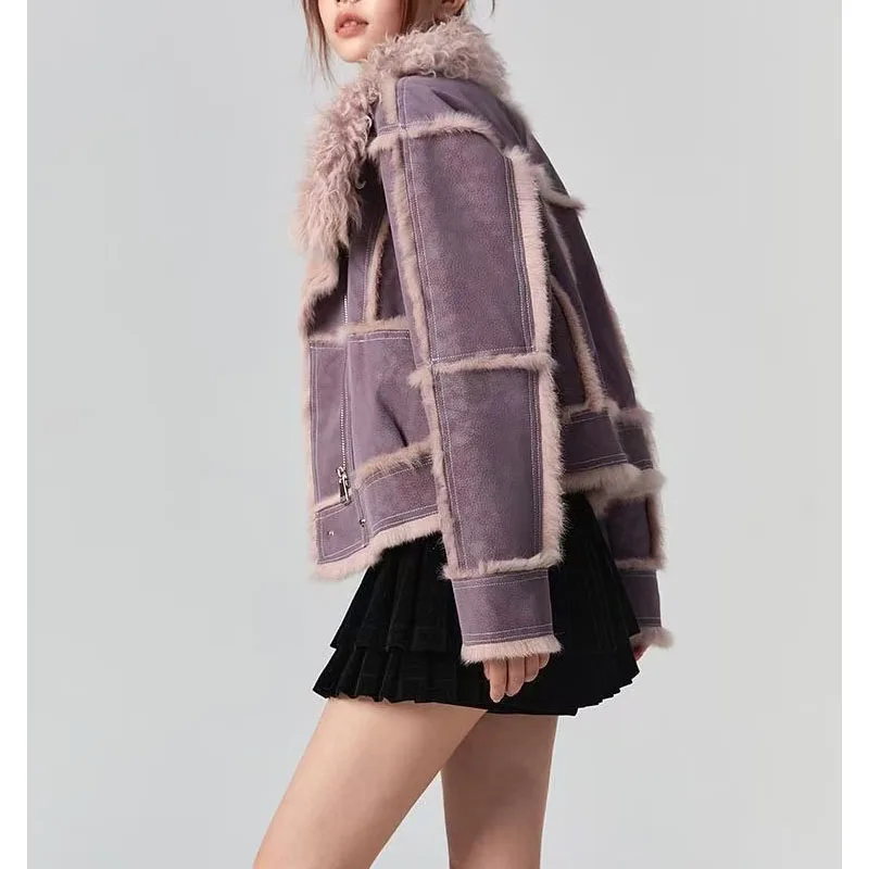 2024 ฤดูใบไม้ร่วงและฤดูหนาวขนสัตว์สั้นผู้หญิงSheepskin Jacketฟอกหนังนิ่มผ้าธรรมชาติ 100% กระต่ายขนสัตว์ซับผู้หญิงขนสัตว์