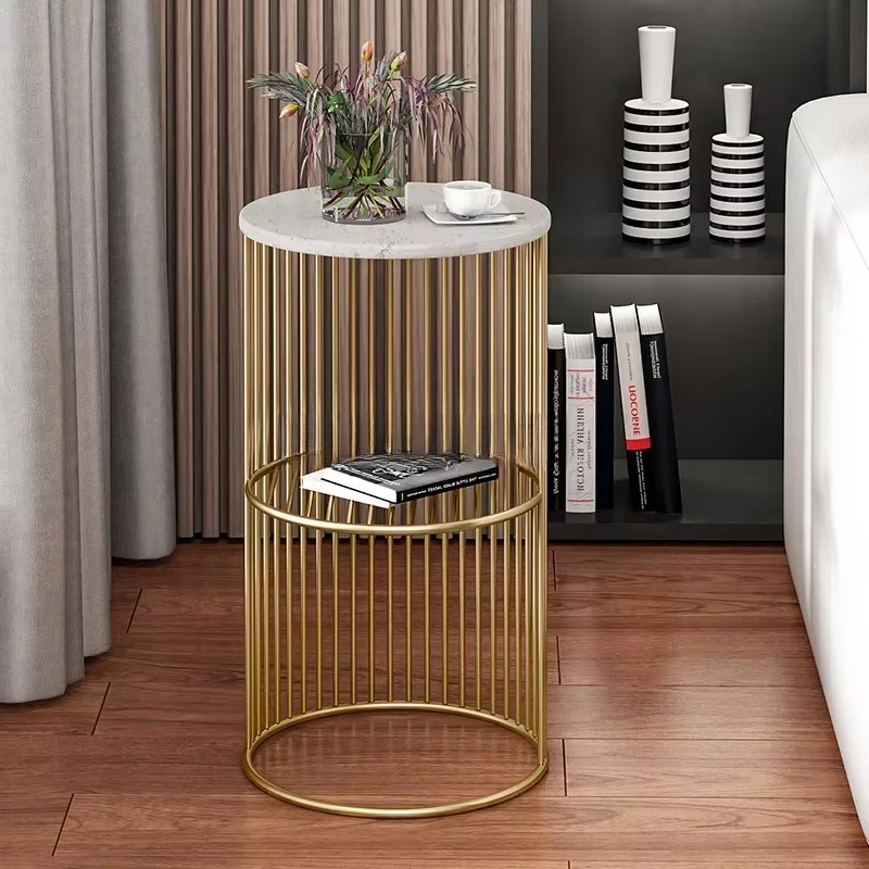 Nordic Wrought Iron Side Table Small Coffee Shelf Living Room Marble Desk Mini Round Modern Accent Table Compact Beverage Stand