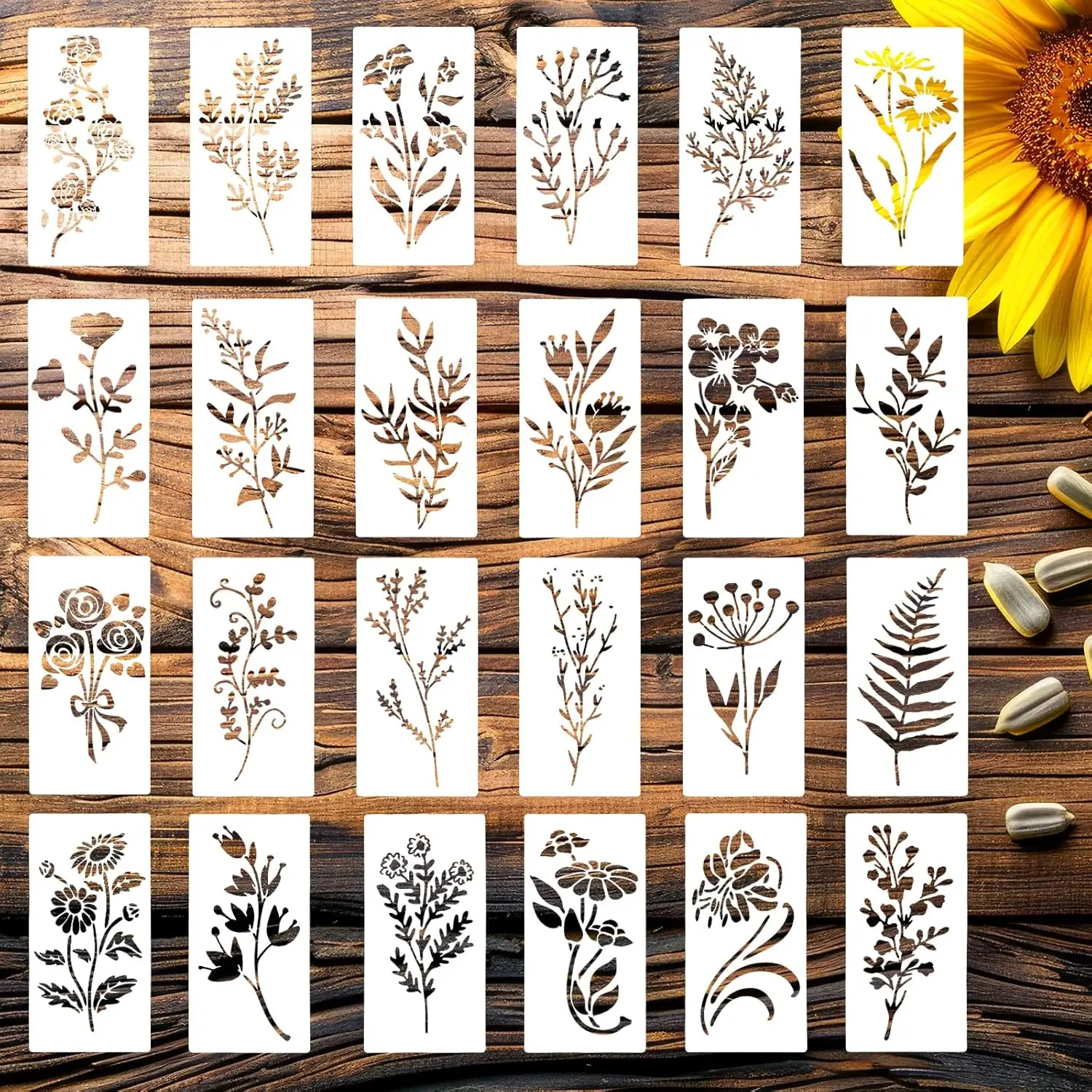 24 unids/set plantillas de flores silvestres plantillas de pintura de arte corporal profesional reutilizables para adultos niños plantillas para fiestas herramientas de maquillaje