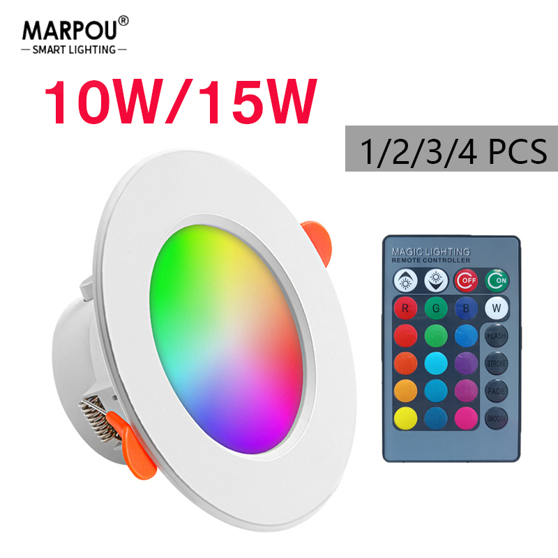 Marpou 1/2/3/4PCS RGB LED Downlight 16 farben Dimmbare Scheinwerfer 10W/15W IR Fernbedienung Led Unten Licht Für Zimmer Dekor AC220V LED Panel
