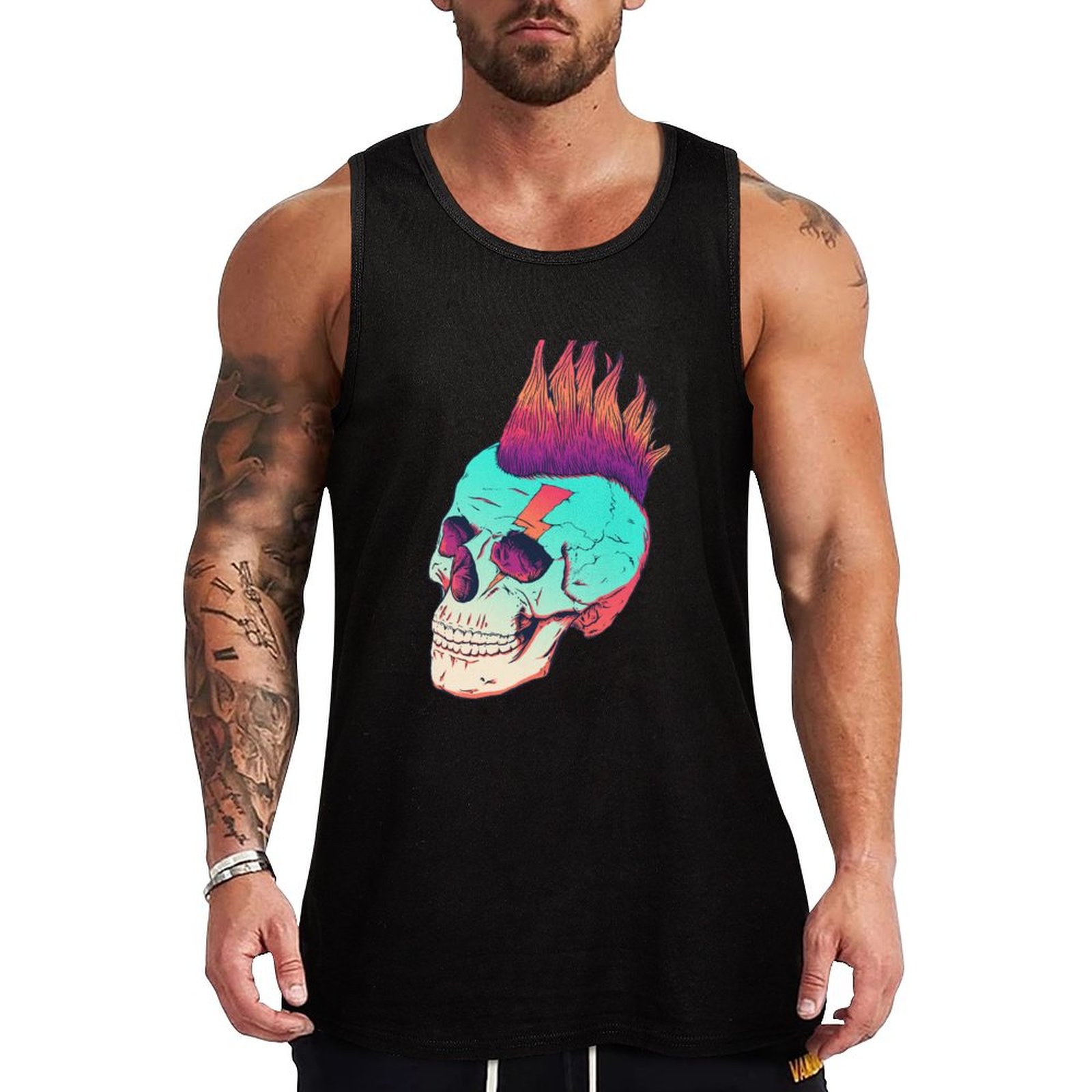 Skullpunkdue Tank Top Gym T-shirt untuk pria rompi latihan beban