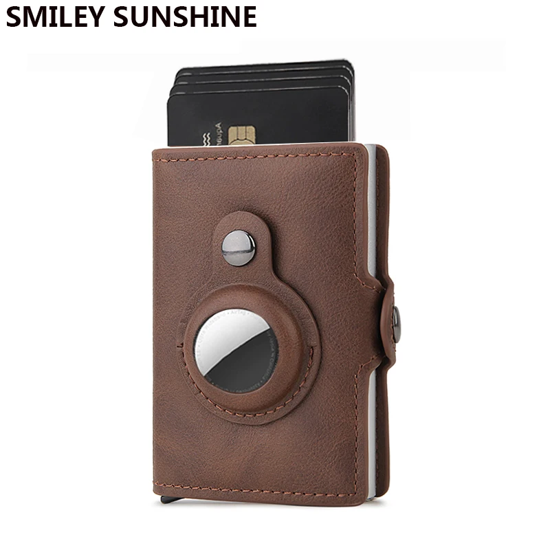 Cartera para hombre para Apple Airtag, tarjetero con bloqueo RFID, billetera con etiqueta de aire, tarjetero deslizante emergente de negocios con monedero con cremallera