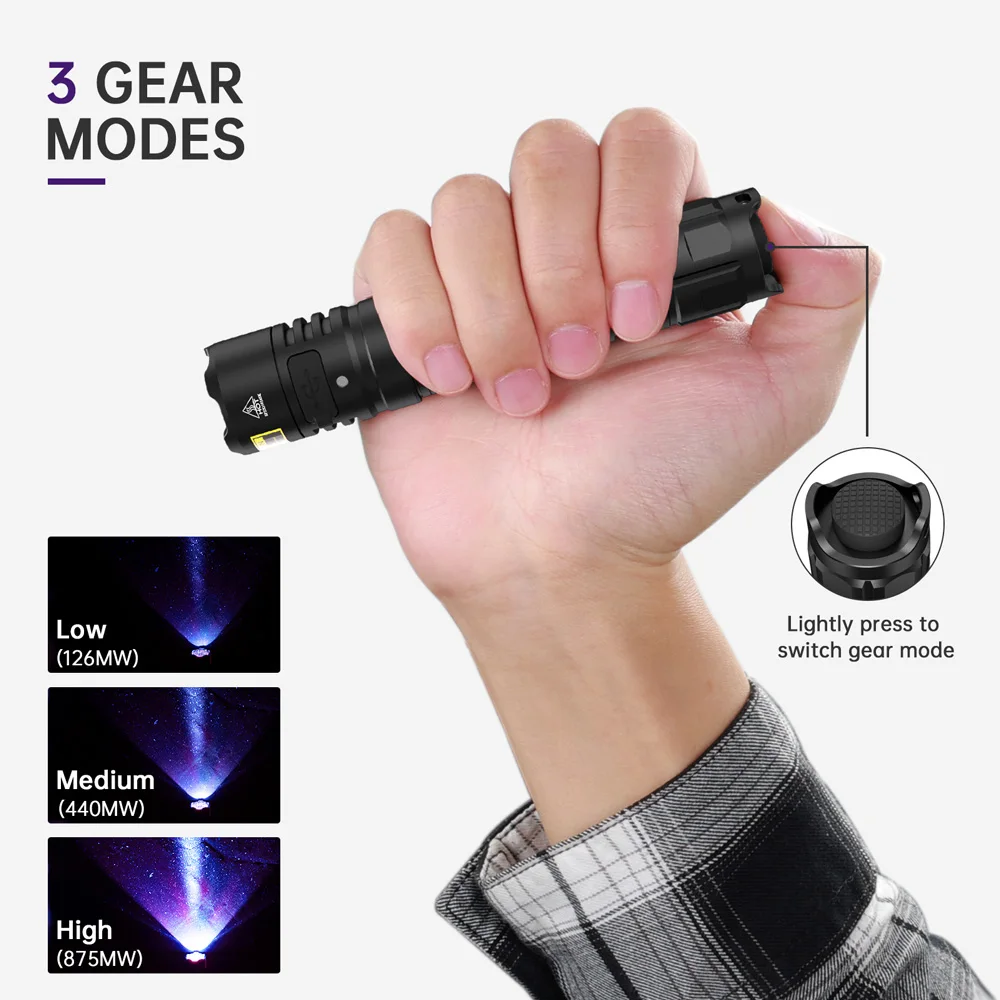 Sofirn SF16 SST08 linterna UV 365nm portátil 18650 USB C antorcha ultravioleta recargable para detección/mascotas/urina/manchas