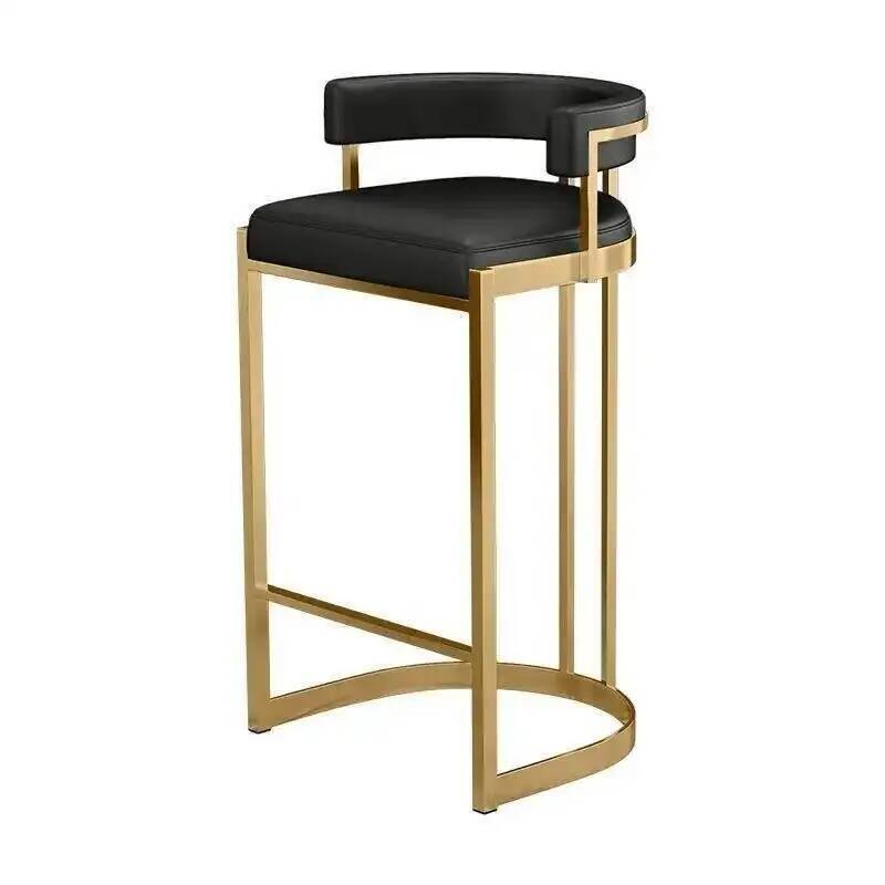 Back Kitchen Home Trendy Luxury Upholstered Bar High Chair Stool Curved Gold Modern Metal Frame Island Counter Dining Bar Stools