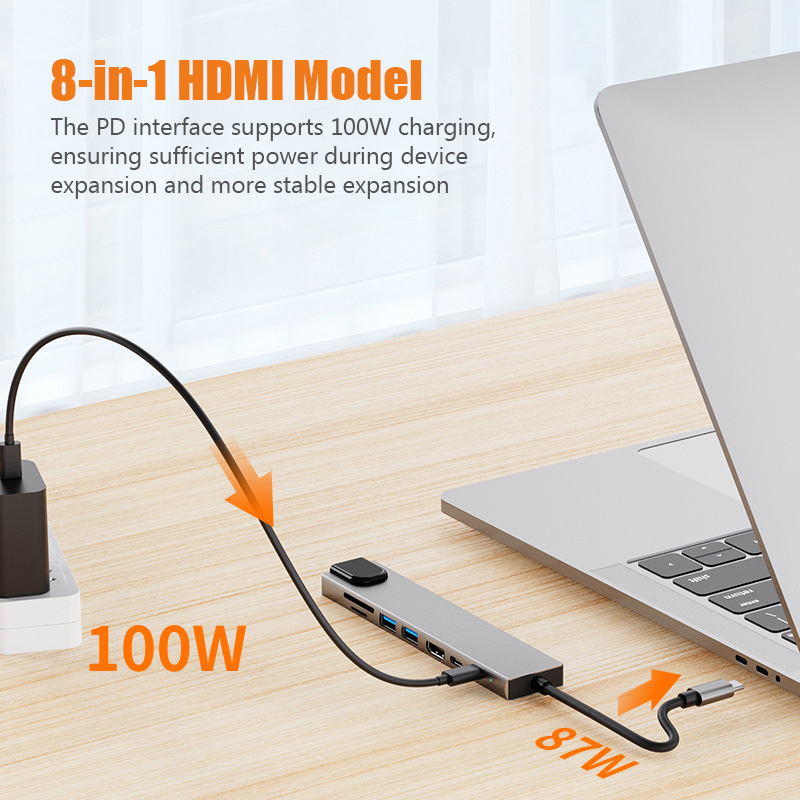 Usb 8 em 1 tipo c 3 1 a 4k hdtv hub adaptador com leitor de cartão sd tf rj45 pd carga rápida para macbook notebook computador