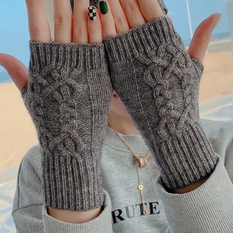 Guantes de medio dedo para mujer, Guantes de invierno suaves y cálidos de lana tejida para el brazo, Guantes suaves y cálidos de medio dedo, manoplas Unisex