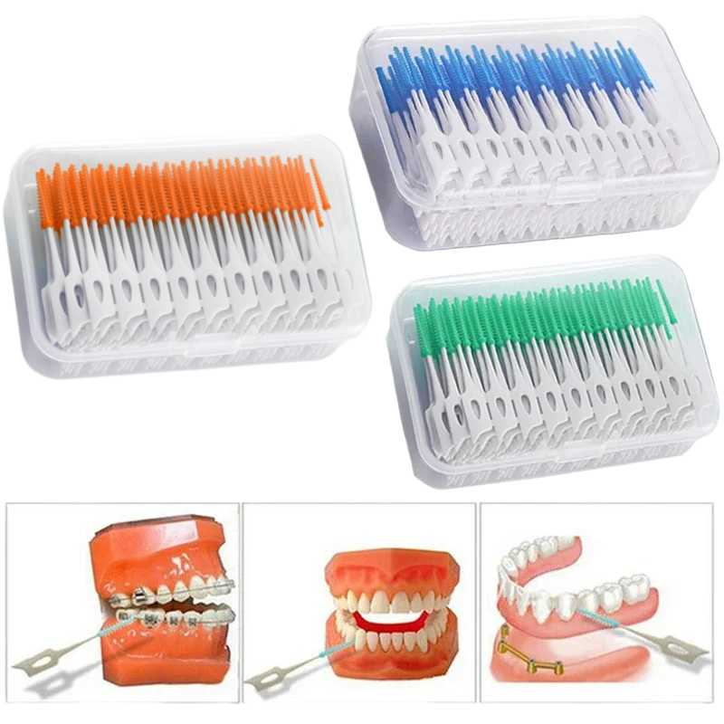 200pcs/box Interdental Brushes Dental Soft Toothpicks Brush Between Teeth with Thread Disposable Orthodontic Oral Cleaning Tools