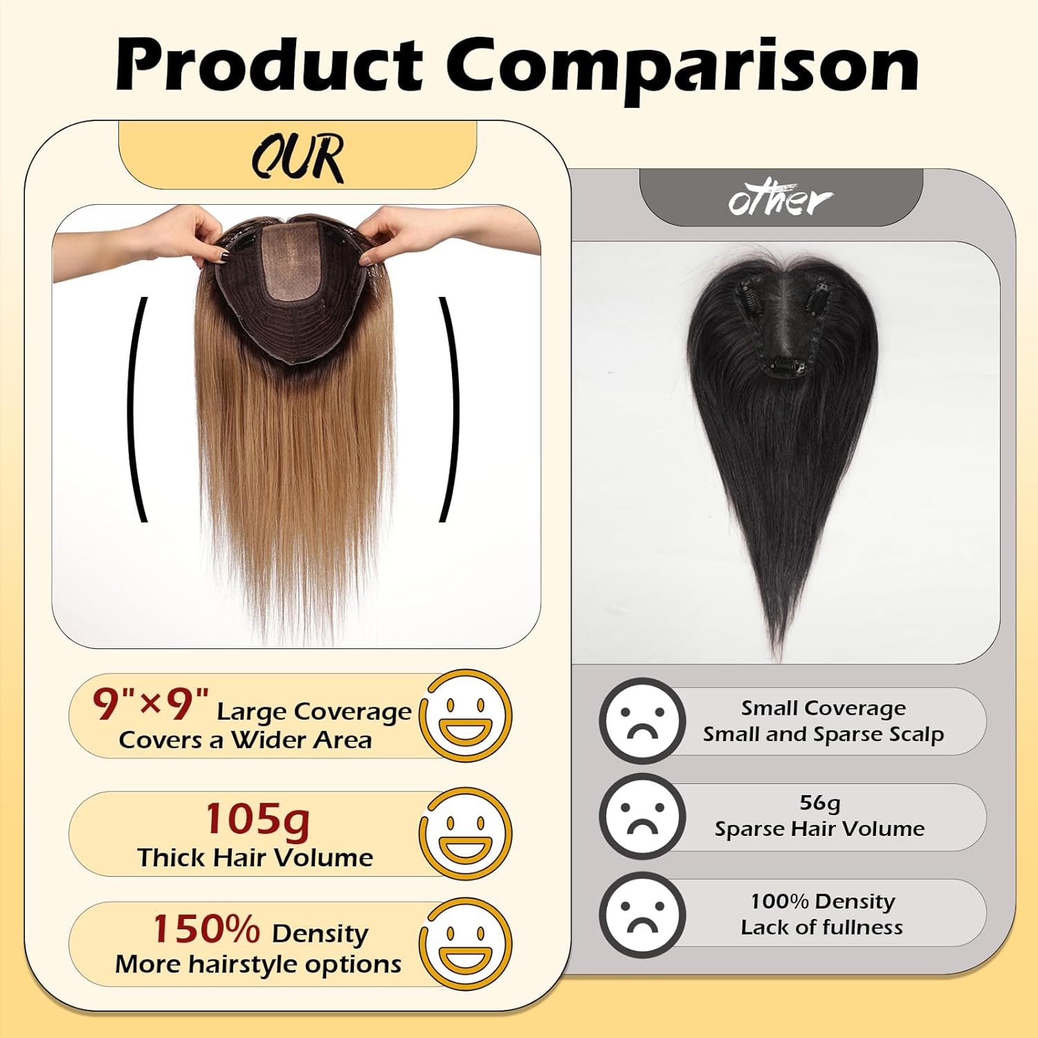 16-Zoll-Haaraufsätze für Frauen, 9 x 9 Zoll große Basis-Haarteile, aschbraune Ombre-Echthaar-Topper mit mehreren rutschfesten Clips