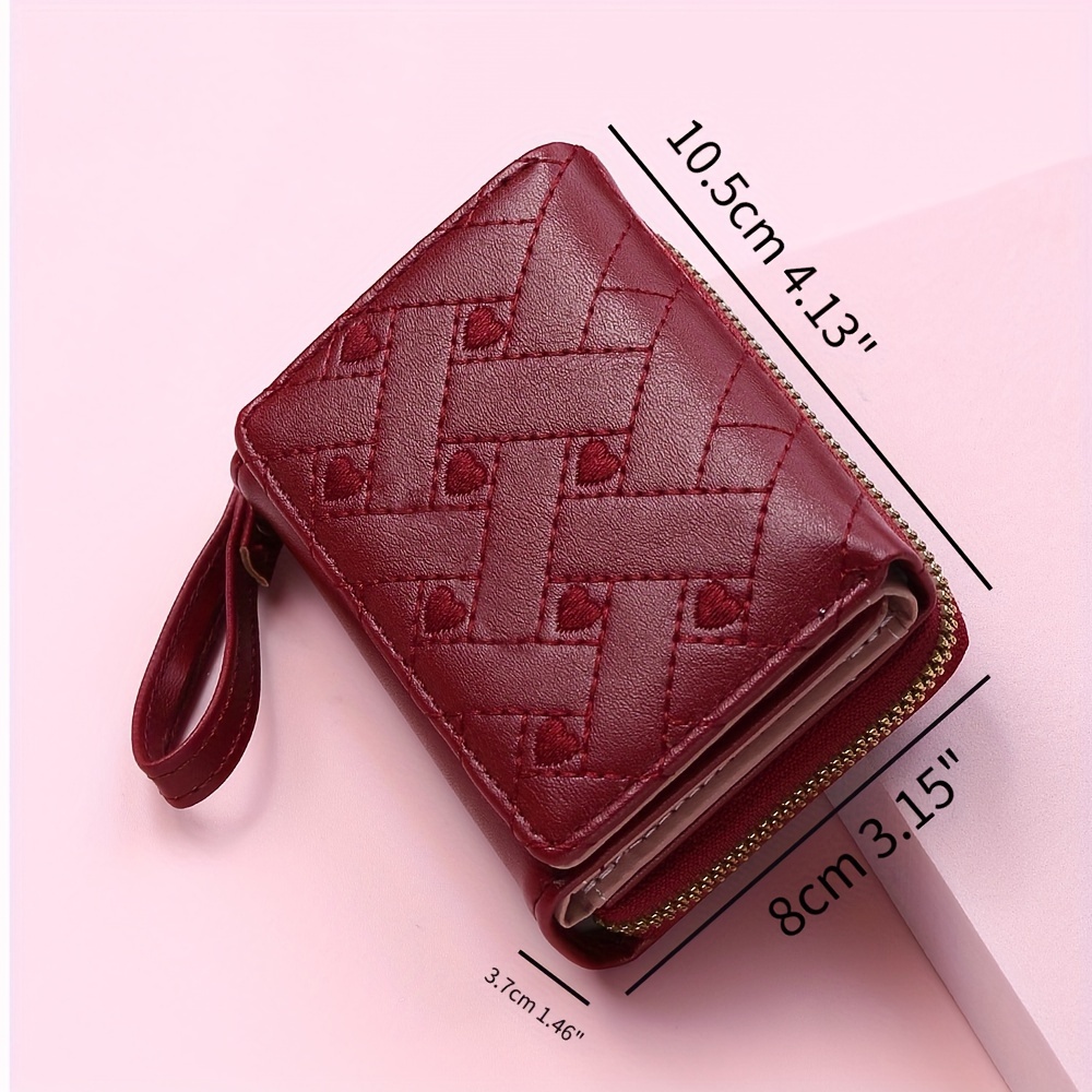 Women's Short Embroidered Love ZeroWallet Zipper Buckle Large Capacity CardBag Versatile Fashion Simple