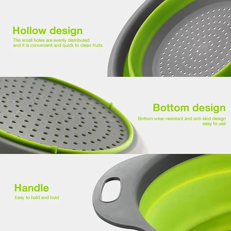 Cesta de limpeza e drenagem de vegetais e frutas de silicone, cesta de limpeza dobrável, rede de filtro de água, utensílios de cozinha