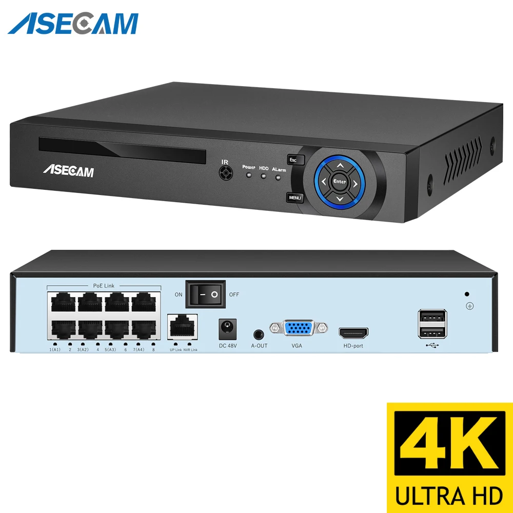 Grabador de vídeo 4k Ultra HD POE NVR Onvif H.265 48V cámara IP de detección facial sistema CCTV cámara de vigilancia de seguridad de red P2P